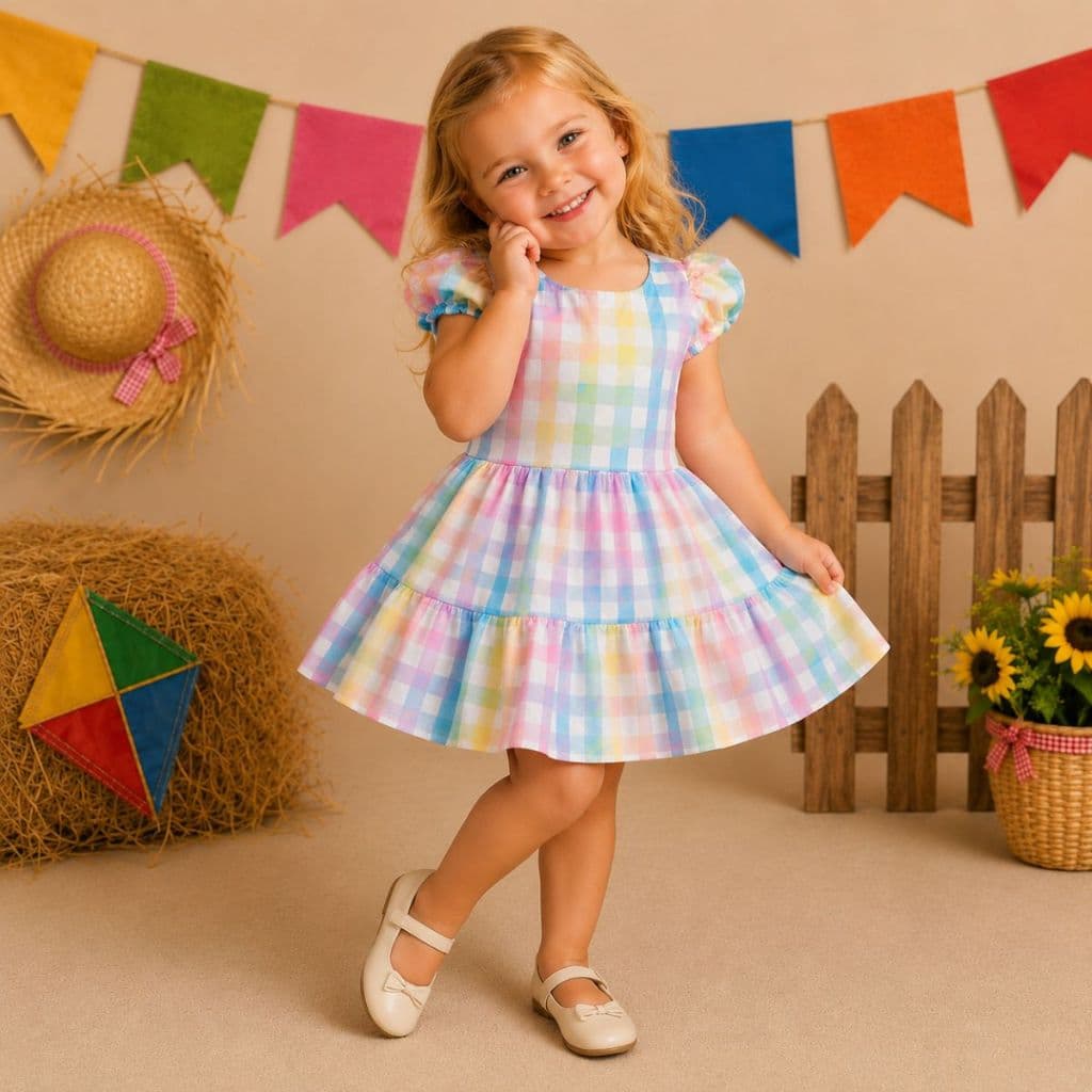 Vestido Infantil Menina Xadrez Festa Junina Menina Caipira Rodado 2 ao 10 - OR