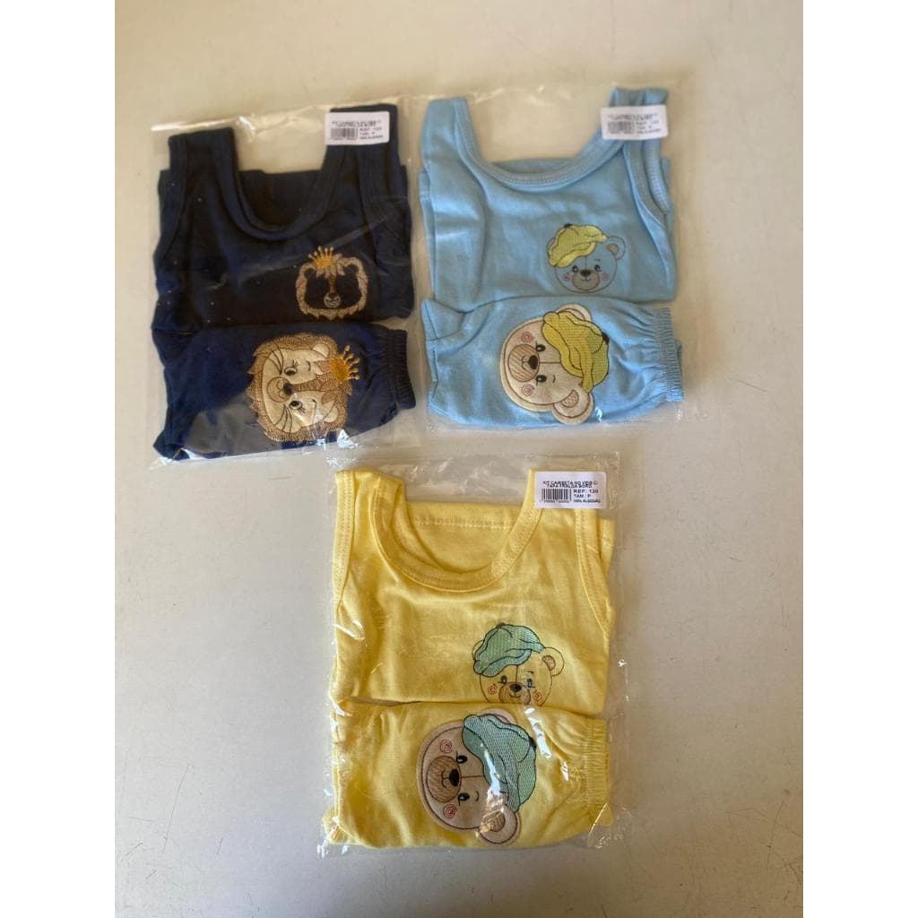 Kit 6 Peças Para Bebê Com 3 Camisetas Manga Curta no Viés + 3 Tapa Fralda Bordado