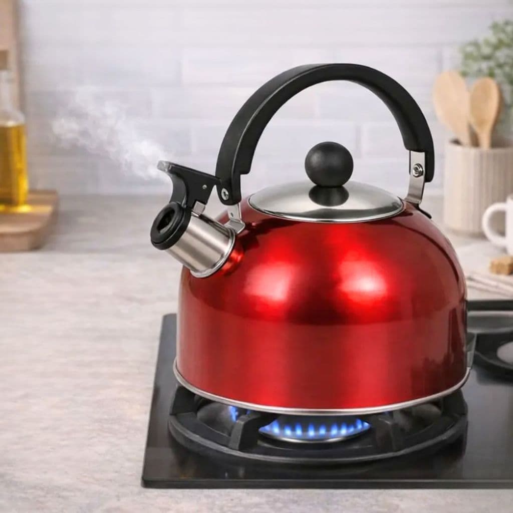 Chaleira 2L com Apito Aço Inox Alça Térmica Antitérmica para Café Chá Fogão Gás Resistente Elegante