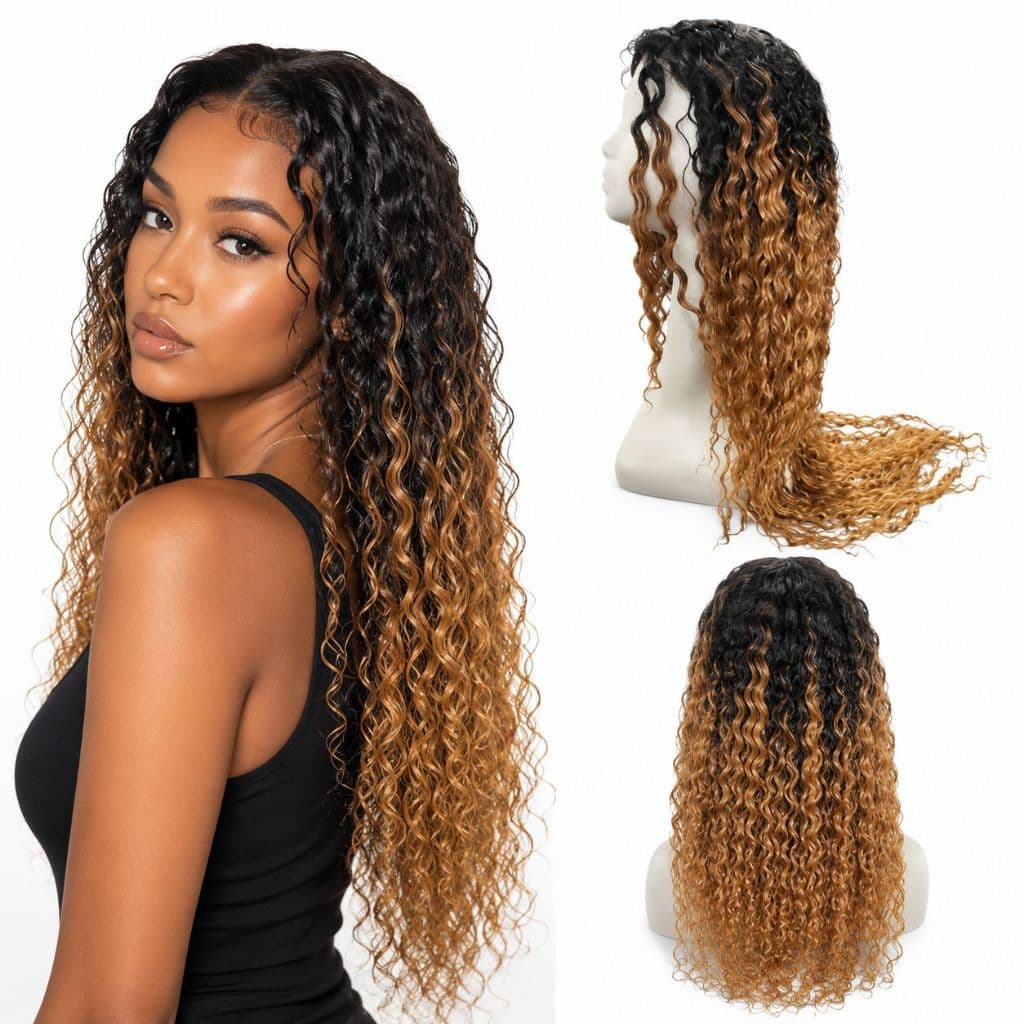Peruca Front Lace Cacheada Ombre Mel Idêntico Ao Humano 65cm