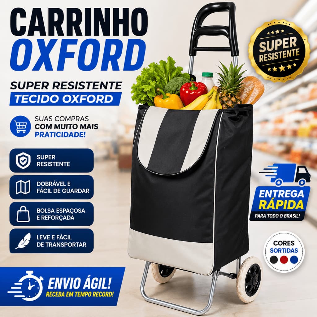 Carrinho Feira Dobrável Compacto Bolsa Grande Portátil Leve Prático Compras Mercado