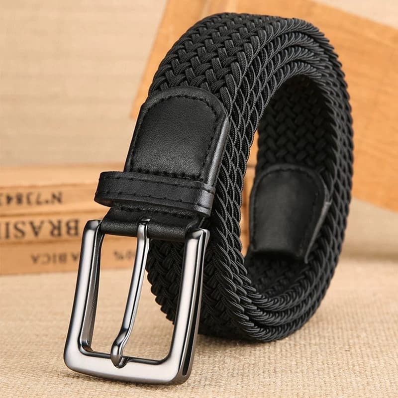 Cinto Social Masculino: Tecido Trançado Elástico com Ponteiras de Couro  Fashion Accessories Belts