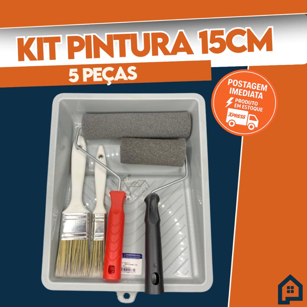 Kit Pintura 5 Peças Roma Esmalte Vernizes Stain Bandeja 15cm + Rolo 15cm + Trinchas + Rolo 9cm