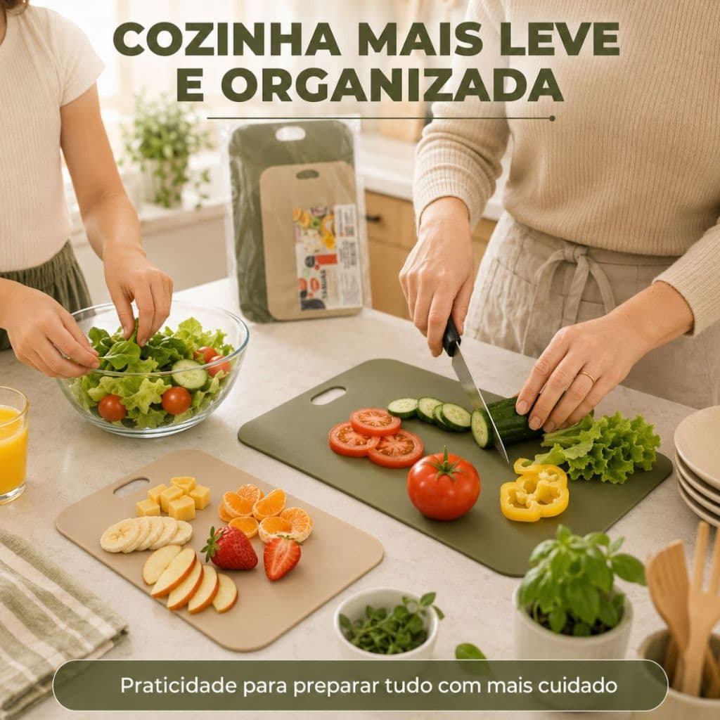 Kit 2 Tábuas de Corte Plástico PP 26x18 e 34x24 cm Práticas para Carne Frutas Legumes Proteja Bancada Corte Organize Coz