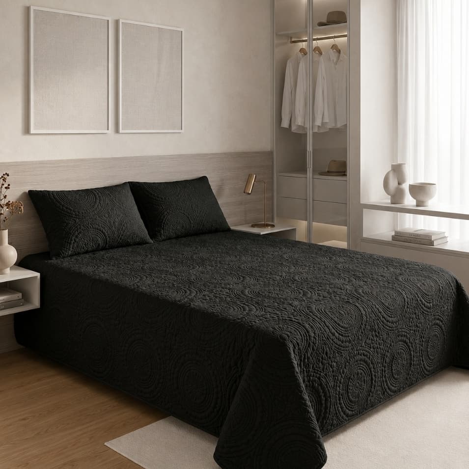 Cobre Leito Colcha Casal 3 Peças Matelado Mandala Luxo Micropercal