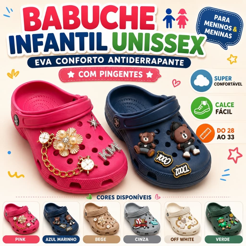Sandalia Divertida Babuche Infantil Eva Conforto Antiderrapante Calce Facil