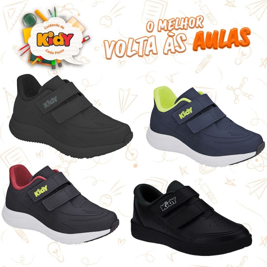 Tênis infantil Escolar Velcro Juvenil KIDY Menino Confortável