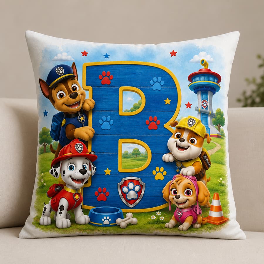 CAPA DE ALMOFADA PERSONALIZADA INICIAL INFANTIL  PATRULHA CANINA CHASE MARSHALL RUBBLE SKYE - TAMANHO 45X45