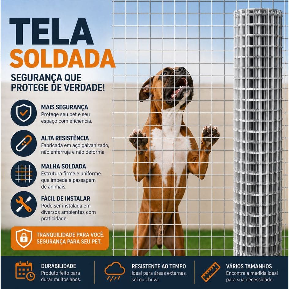 Tela Cerca 5x5cm 1,20M para Cachorro Gato Malha de altura Reforçada Galvanizada Canil Gatil