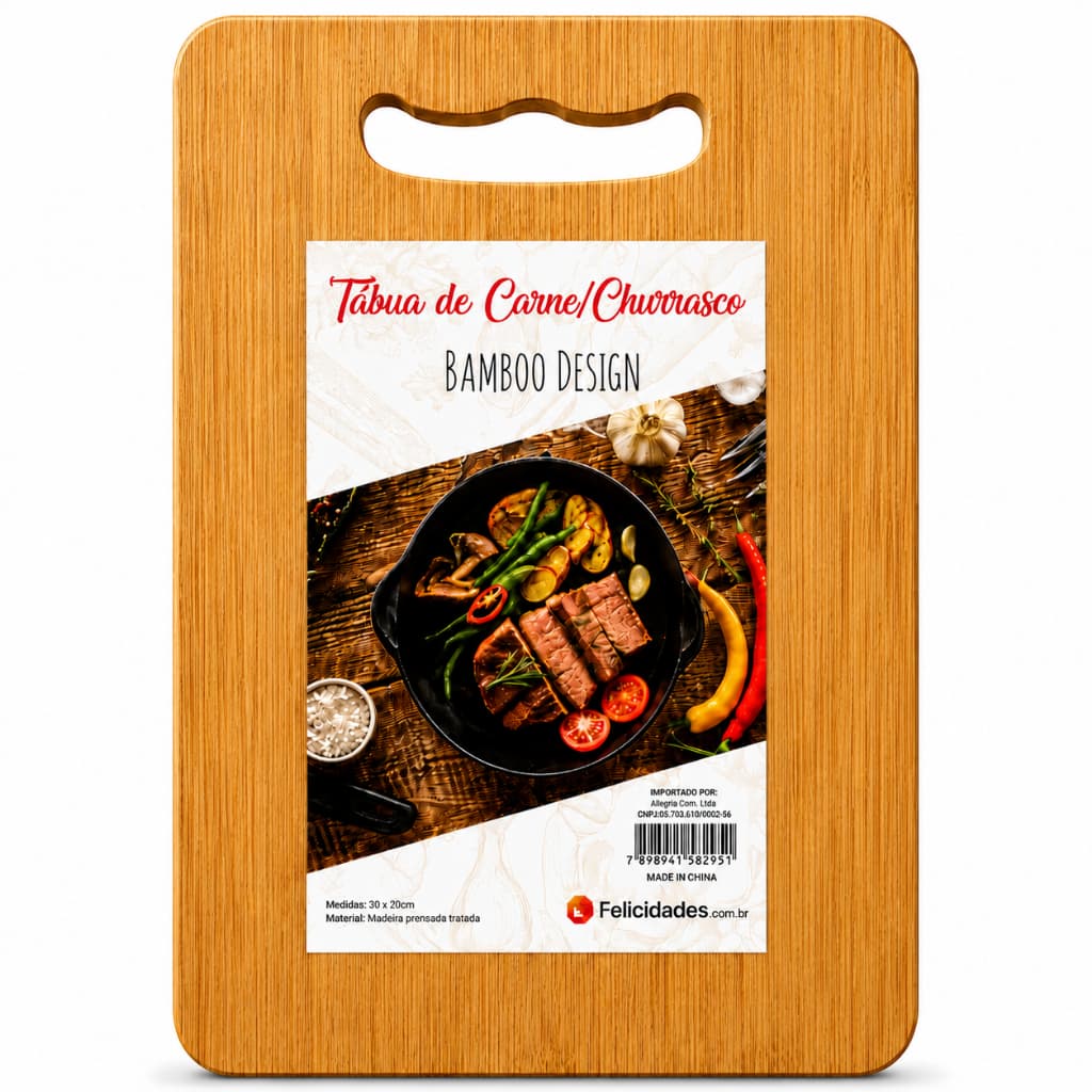 Tábua de Corte em Bambu Natural 30x20cm Resistente Antibacteriana para Carnes e Alimentos