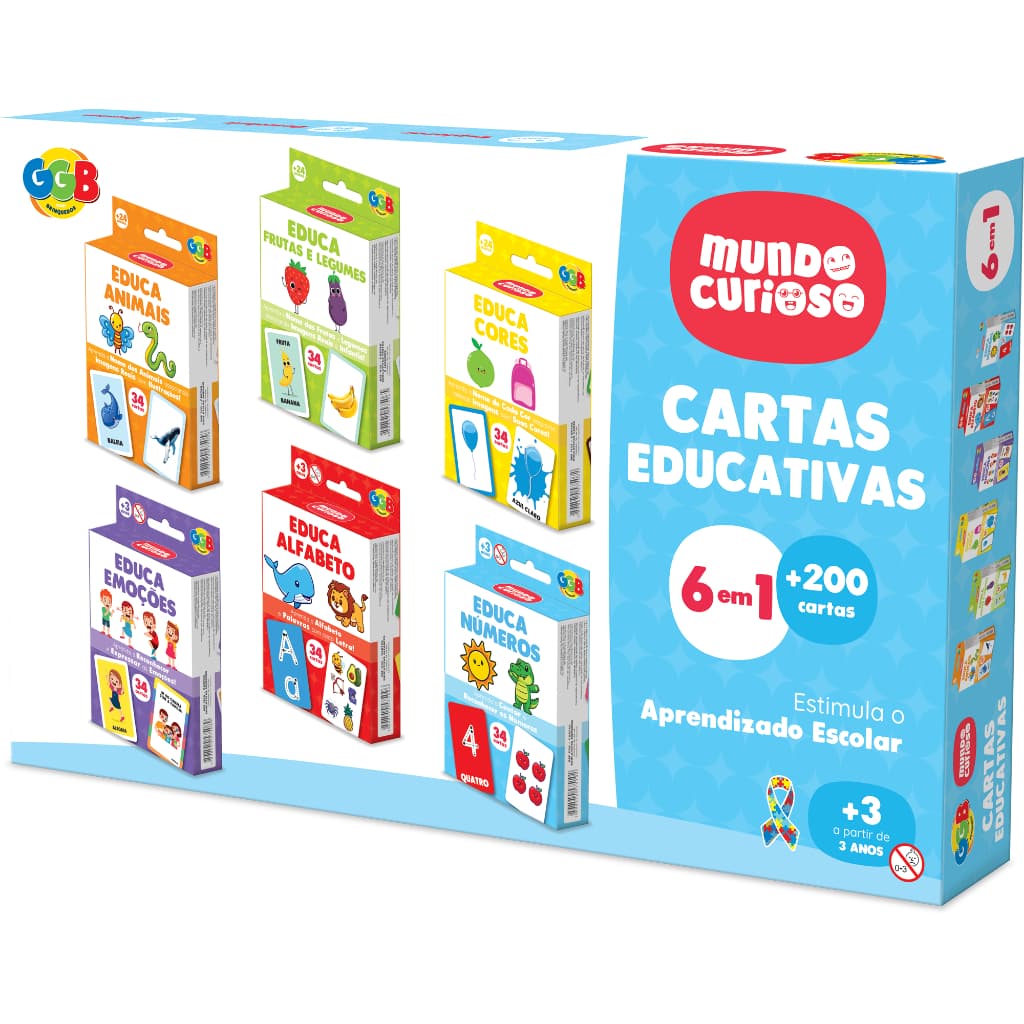 Kit 6 Jogos de Cartas Educativo Pedagógico Infantil Escolar Alfabeto, Números, Emoções, Cores  GGB