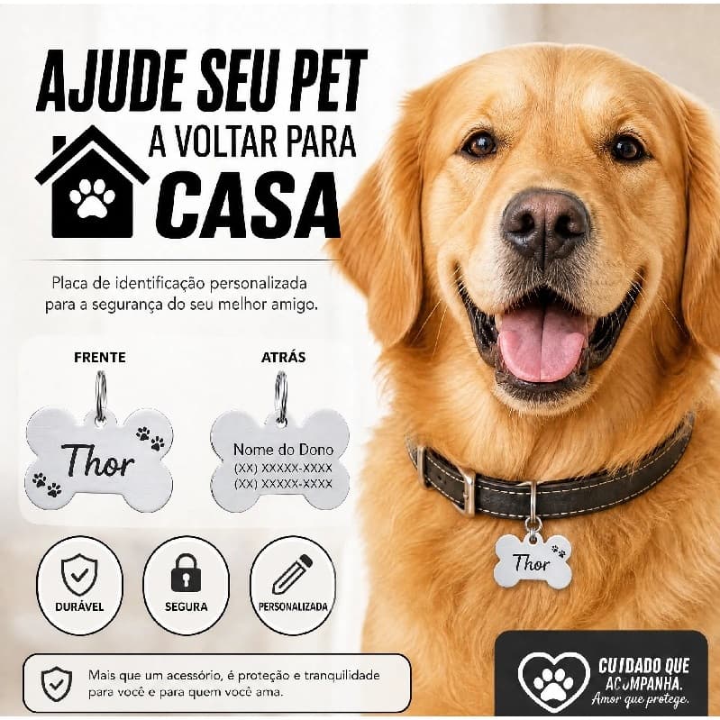 kit 2 Plaquinha Identificação Pet Cachorro Gato com gravacao laser Envio Imediato