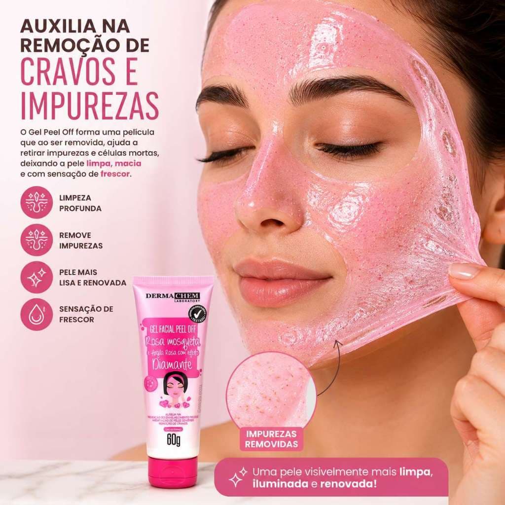 Gel Facial Peel Off Dermachem Rosa Mosqueta Argila Rosa 60g Remove Cravos Hidrata E Ilumina
