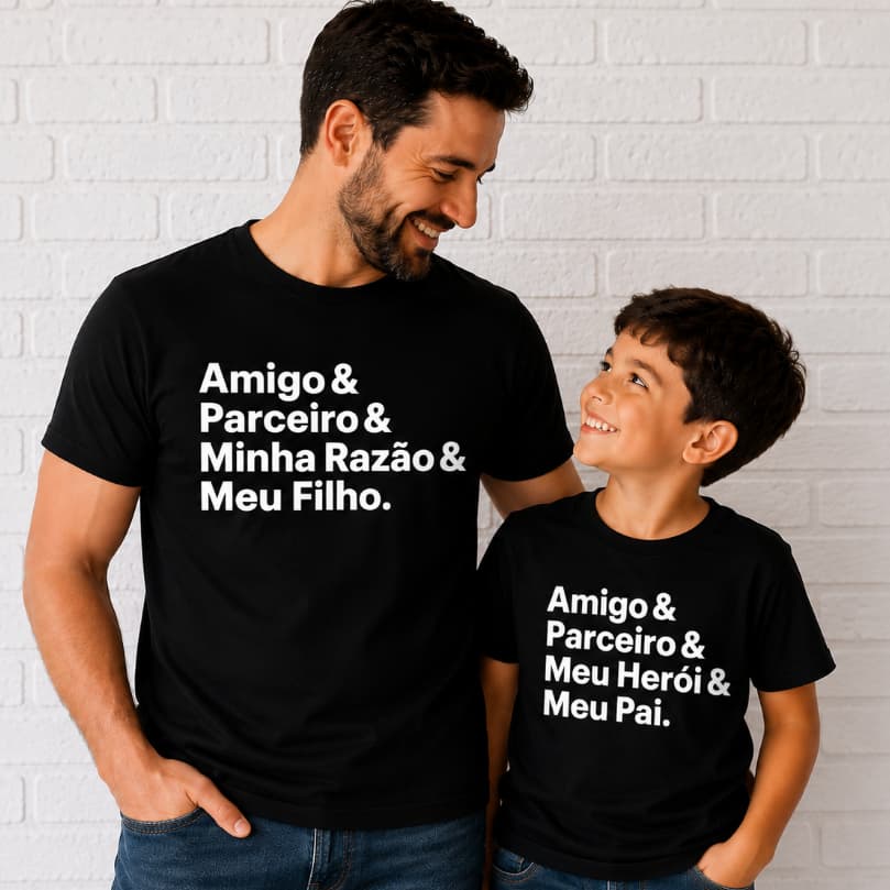 Kit Camiseta Pai e Filho e Filha Amigo e Parceiro Dias dos Pais Algodão
