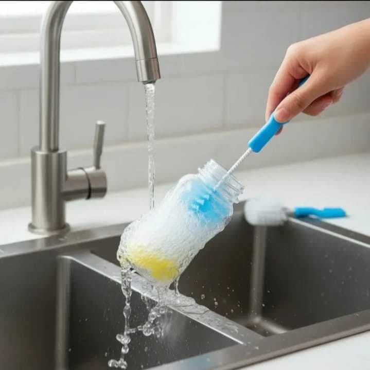 Kit Escova para Limpeza de Mamadeira Garrafa com 2 Itens Esponja e Cerdas Kit Higiene Limpeza Mamadeiras e Garrafas