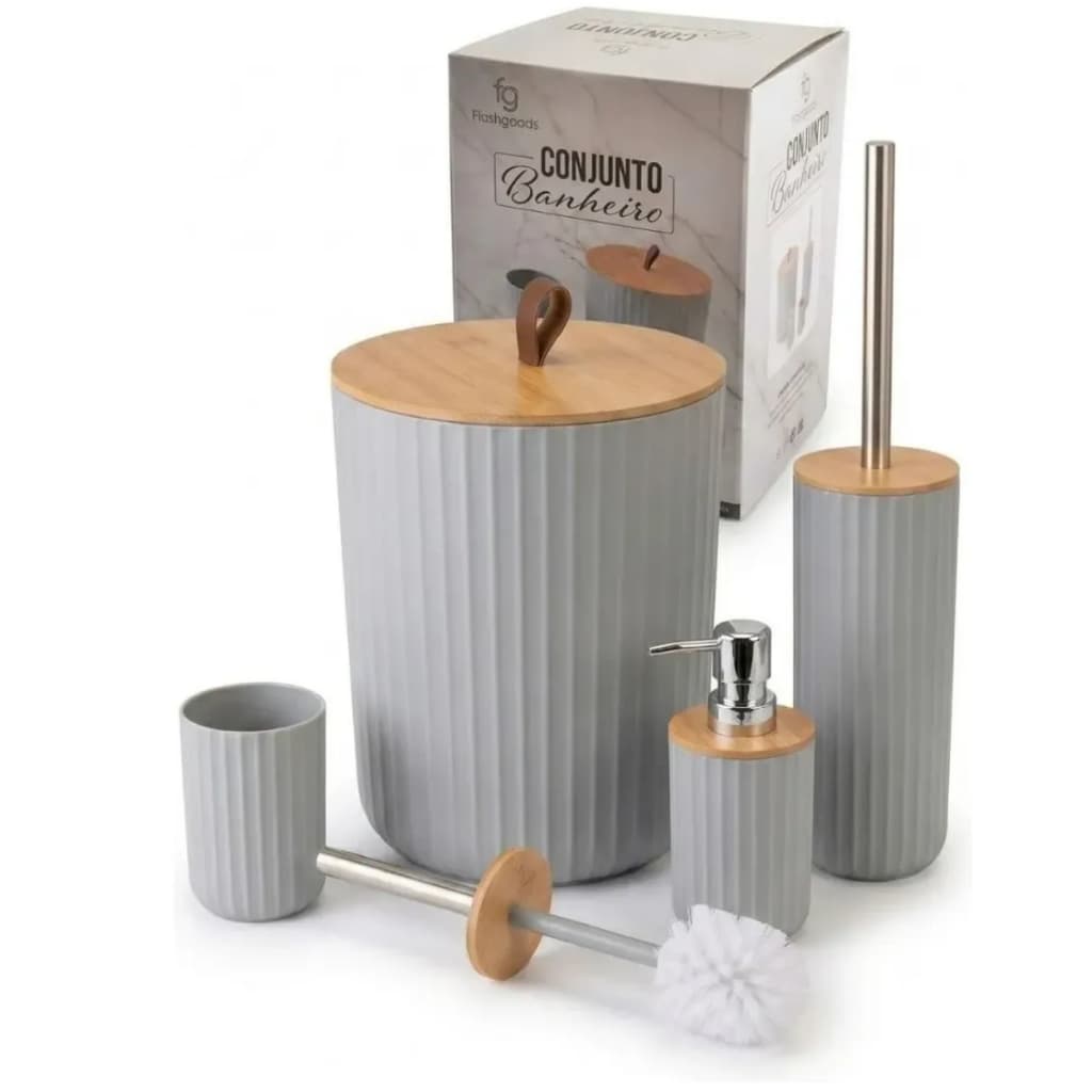 Kit Banheiro Lavabo 4 Peças Bambu Moderno