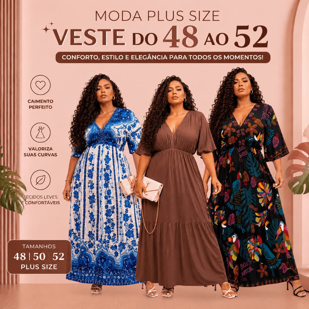 Vestido Morcego Plus Size Estampa Tropical Inspiração Elegante Tendência Chique