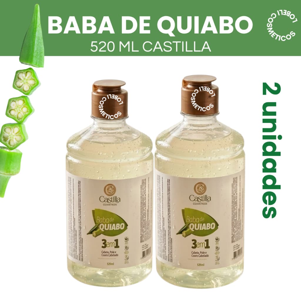 Kit 2 Gel Baba De Quiabo Castilla 520ml 3em1 Cabelo Corpo Pele Original