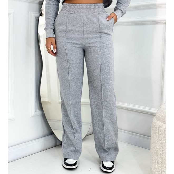 Calça Pantalona Feminina Cintura Alta Com Bolso- Moletom confortável e Estiloso  Wide Leg Feminina