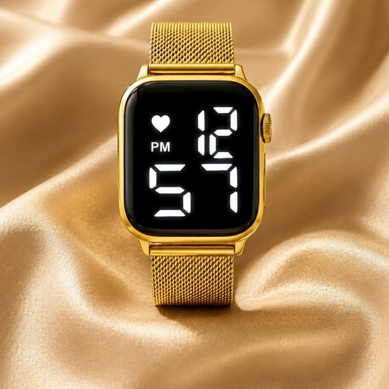 Relógio Digital Feminino LED Luxo Dourado Fashion Elegante