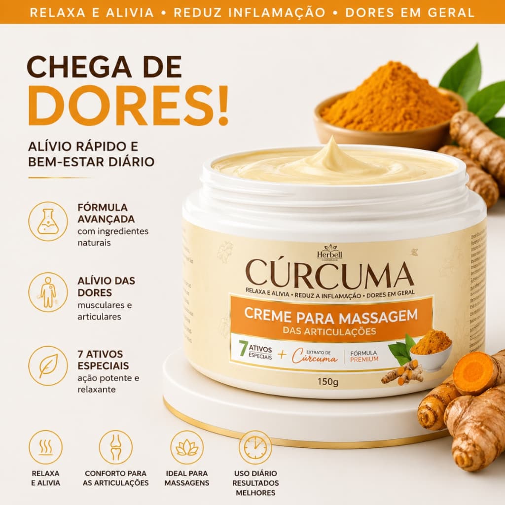 Gel Massageador Cúrcuma  Alivio das Dores Relaxante Corporal Original - 120g