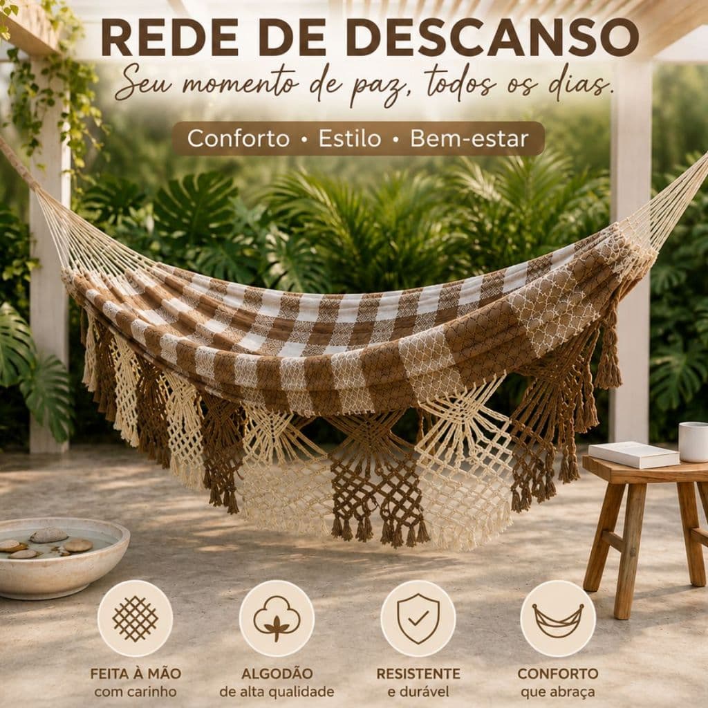 Rede de Dormir Casal Luxo Bucho de Boi Reforçada Tecido Resistente Confortável para Varanda e Camping