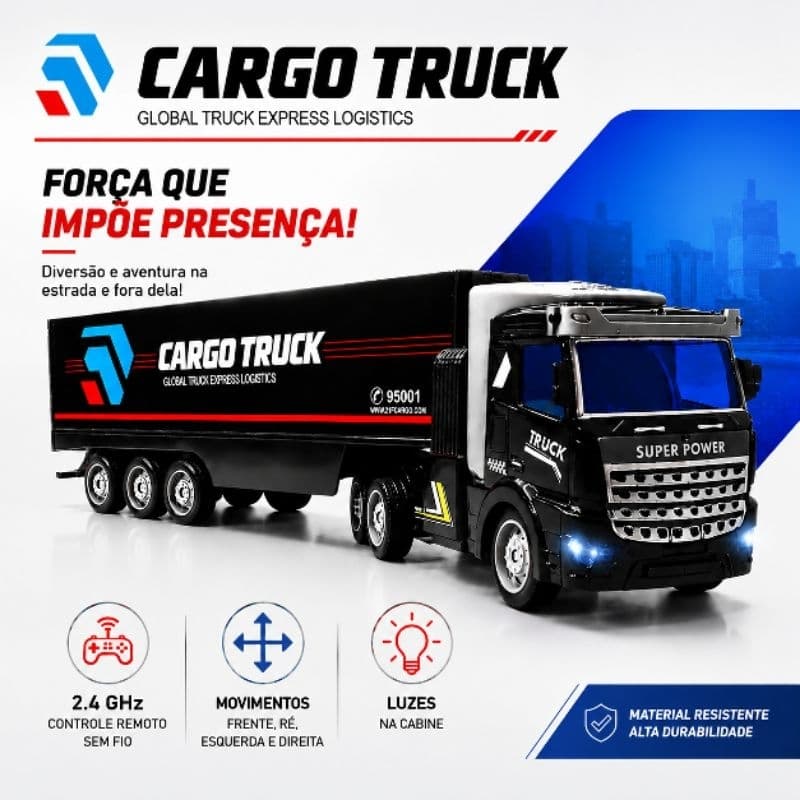 Caminhão Tipo Carreta de Carga, Truck com Controle Remoto, Design Moderno, Rodas Múltiplas, Estrutura Resistente