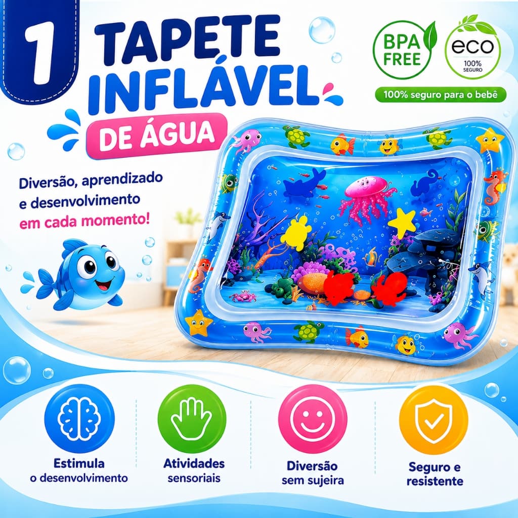 Brinquedo Tapete Infantil De Água Inflável Para Bebê Sensorial Coordenação Motora Educativo