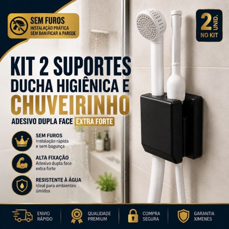 KIT 2 Suporte Ducha Higiênica e Chuveirinho na Parede Adesivo Dupla Face Extra Forte Instalação Sem Furos Chuveiro