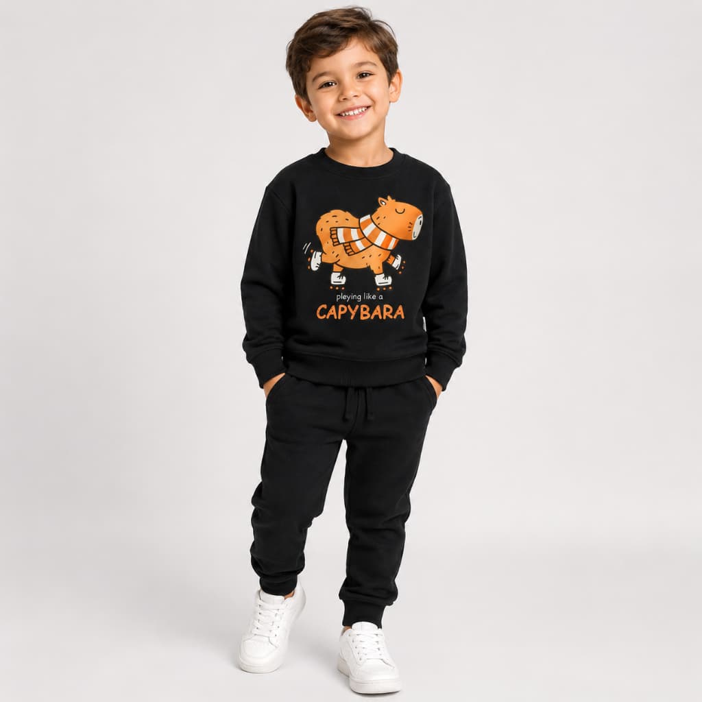 Conjunto Moleton Careca Infantil Capivara Fofa Calça Jogger Quentinho e Confortavel