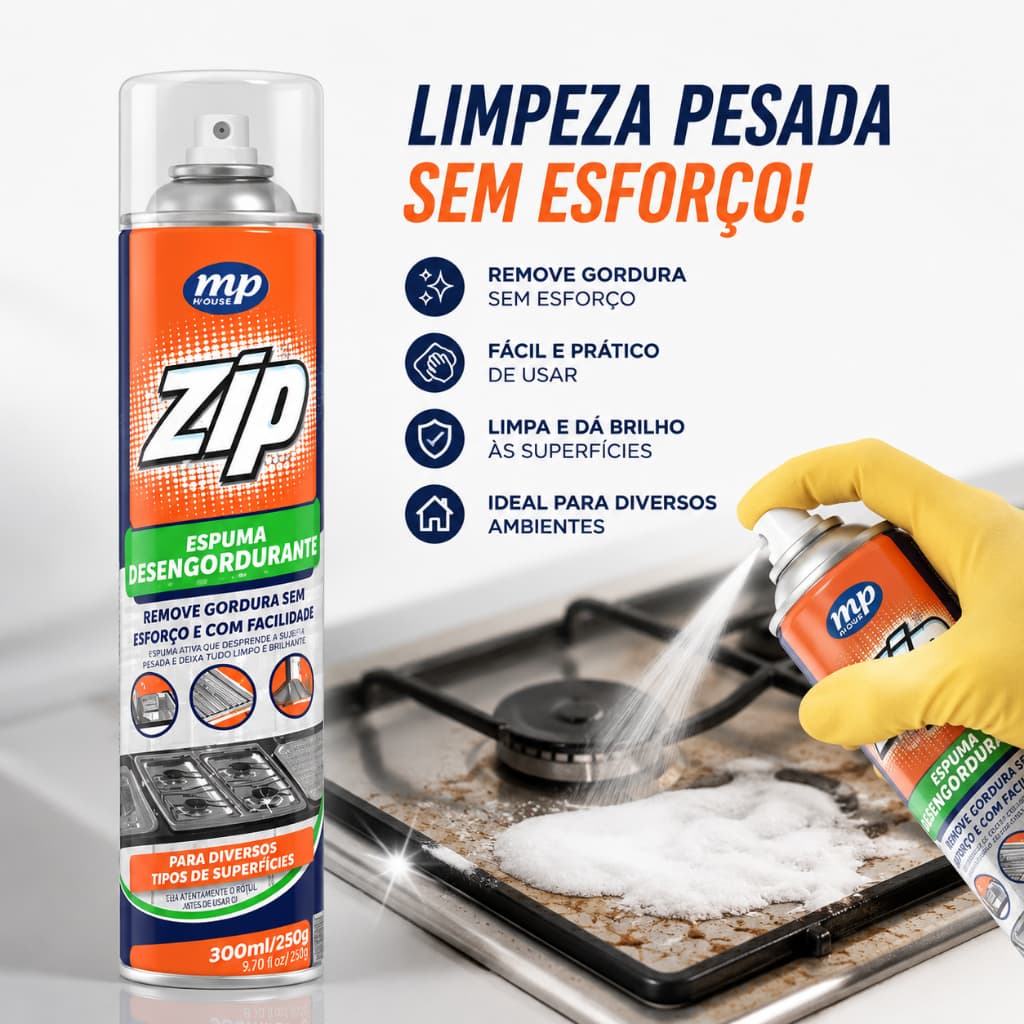 Desengordurante Spray ZIP Espuma 300ml | Remove Gordura Pesada Rápido – Fogão, Coifa e Grelha