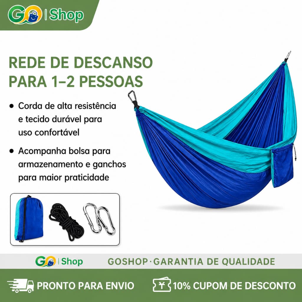 GOSHOP Rede de dormir dupla para camping na selva, em nylon 210t, com capacidade de carga de 200kg.