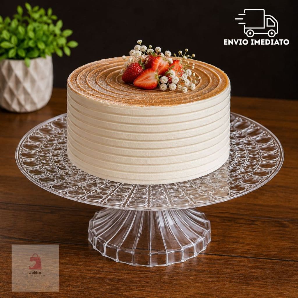 Boleira Grande 32cm Transparente PS Cristal Lapidada Porta Bolo Para Festas Tortas Doces e Sobremesas