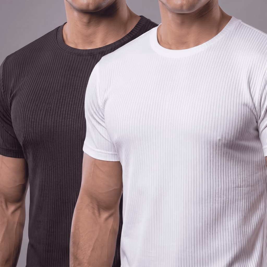 KIT 2 Camiseta Slim Canelada Estilo Americano Masculino Ribana Justa ao Corpo Rapper