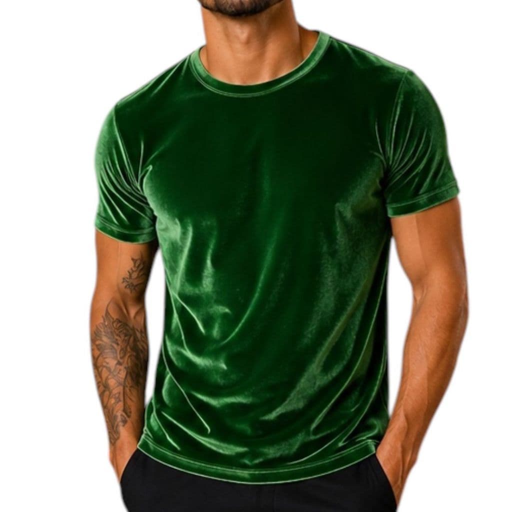 Camiseta Masculina Veludo Slim Fit Manga Curta e Manga Longa Gola Redonda Casual Premium