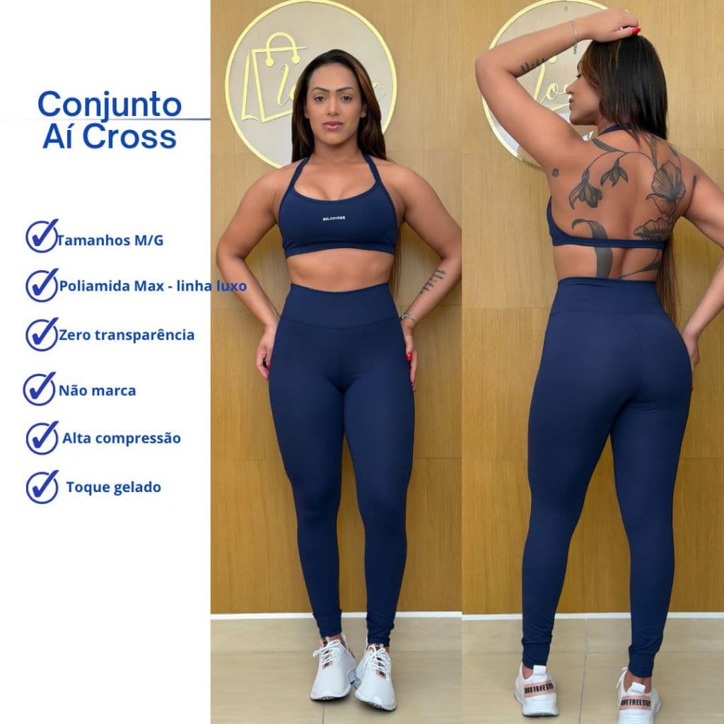 Roupa de academia legging e top com bojo Poliamida fio duplo alta compressão zero transparência