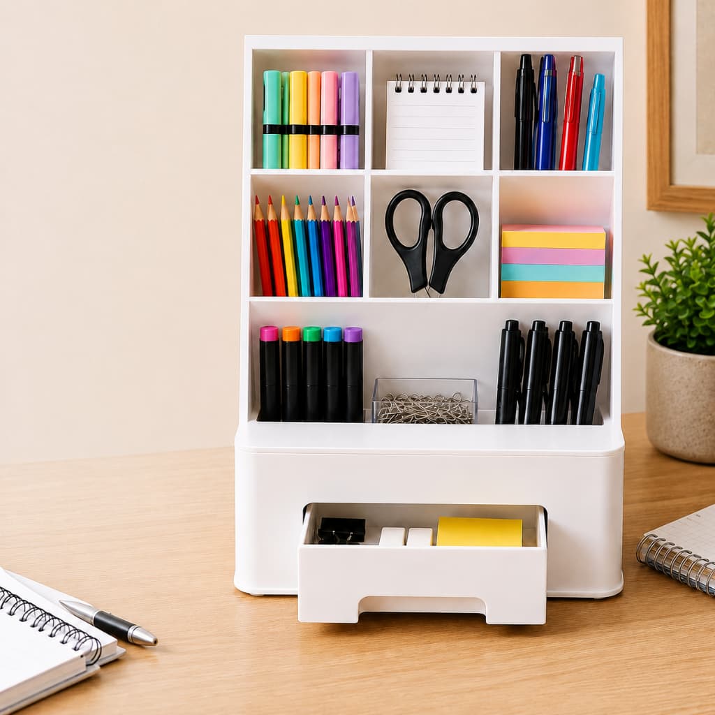 Organizador Multiuso de Mesa com Gaveta Branco