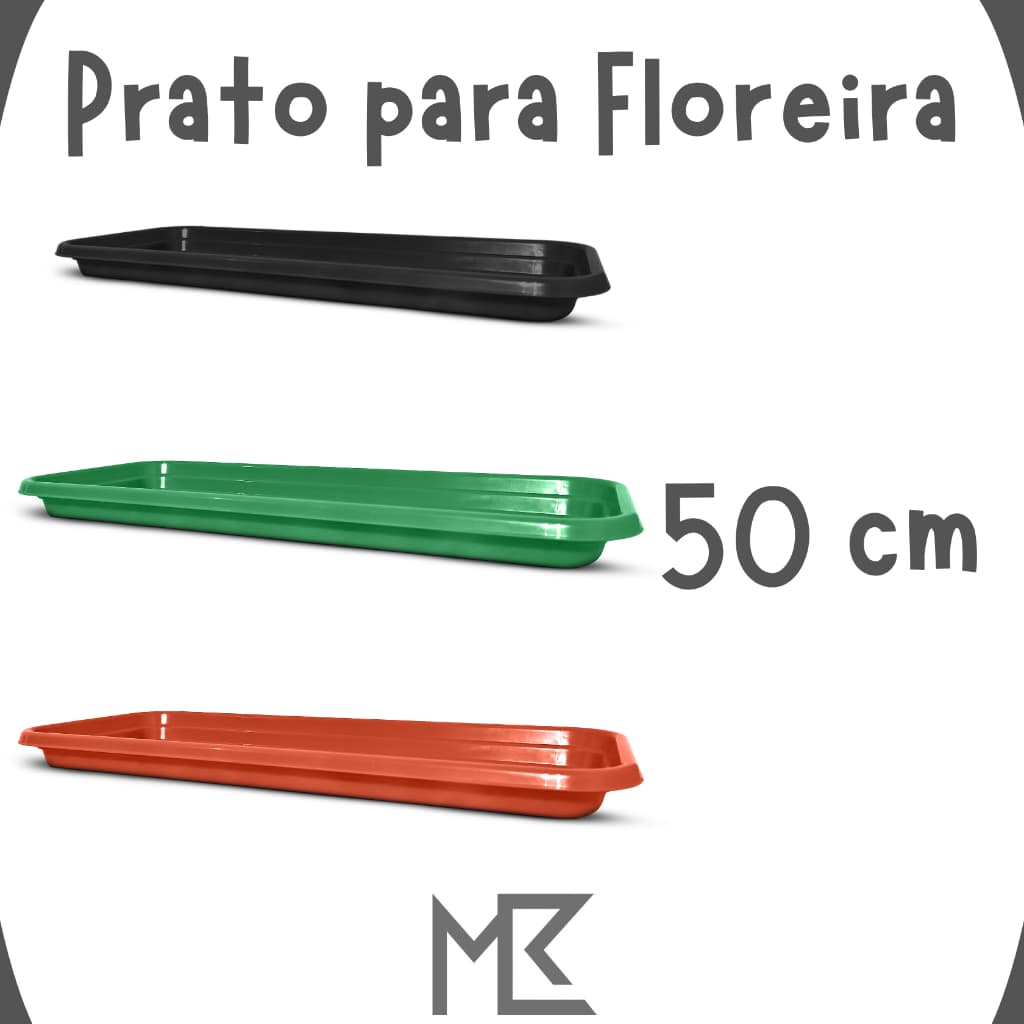 Prato Base 50 cm de Floreira/Vaso Retangular Grande Horta/Jardim Plástico Preto/Verde/Terracota