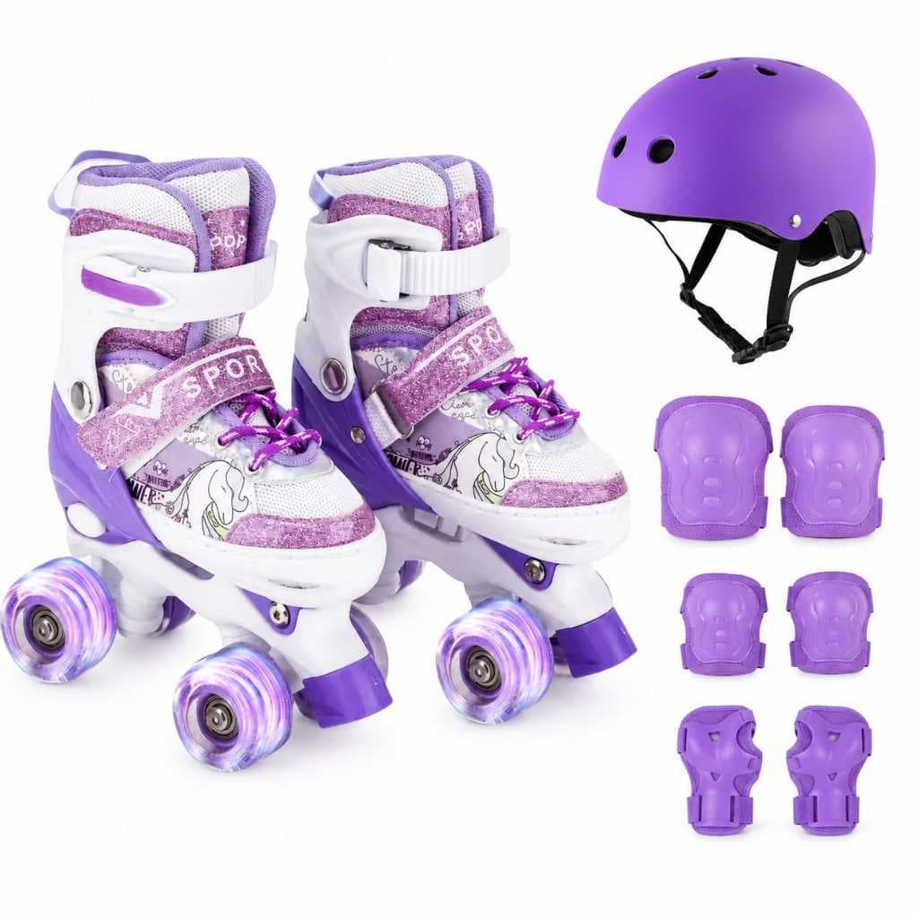 Patins Quad Unicórnio Roxo Lindo Tam./ajustável + Kit Proteção