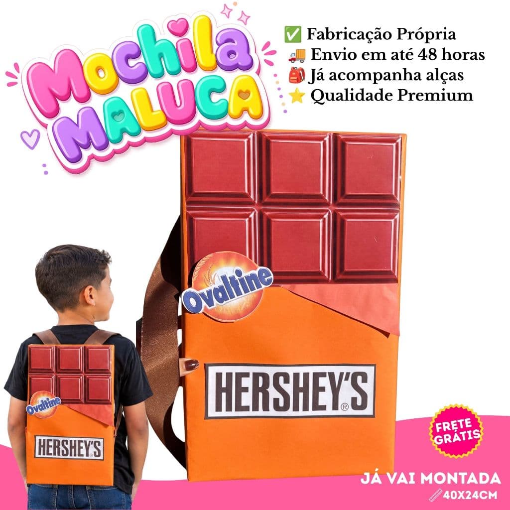 Mochila Maluca Chocolate Infantil l 40x24cm l Já Pronta l Envio 48 horas