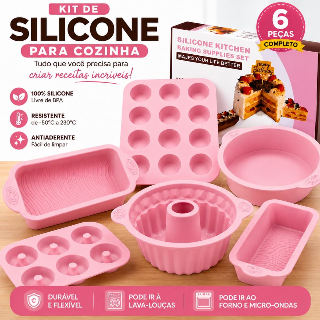 Kit 6 Forma de Silicone para Fritadeira Air Fryer com Alça Antiaderente Cozinha Completo