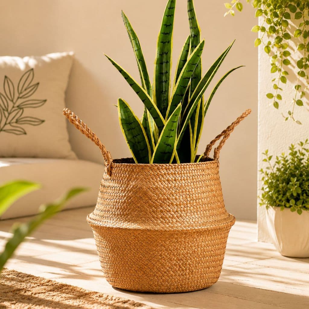 Cesto Vaso de Palha Balaio com Alça Decoração de Chão Luxo Tam Grande