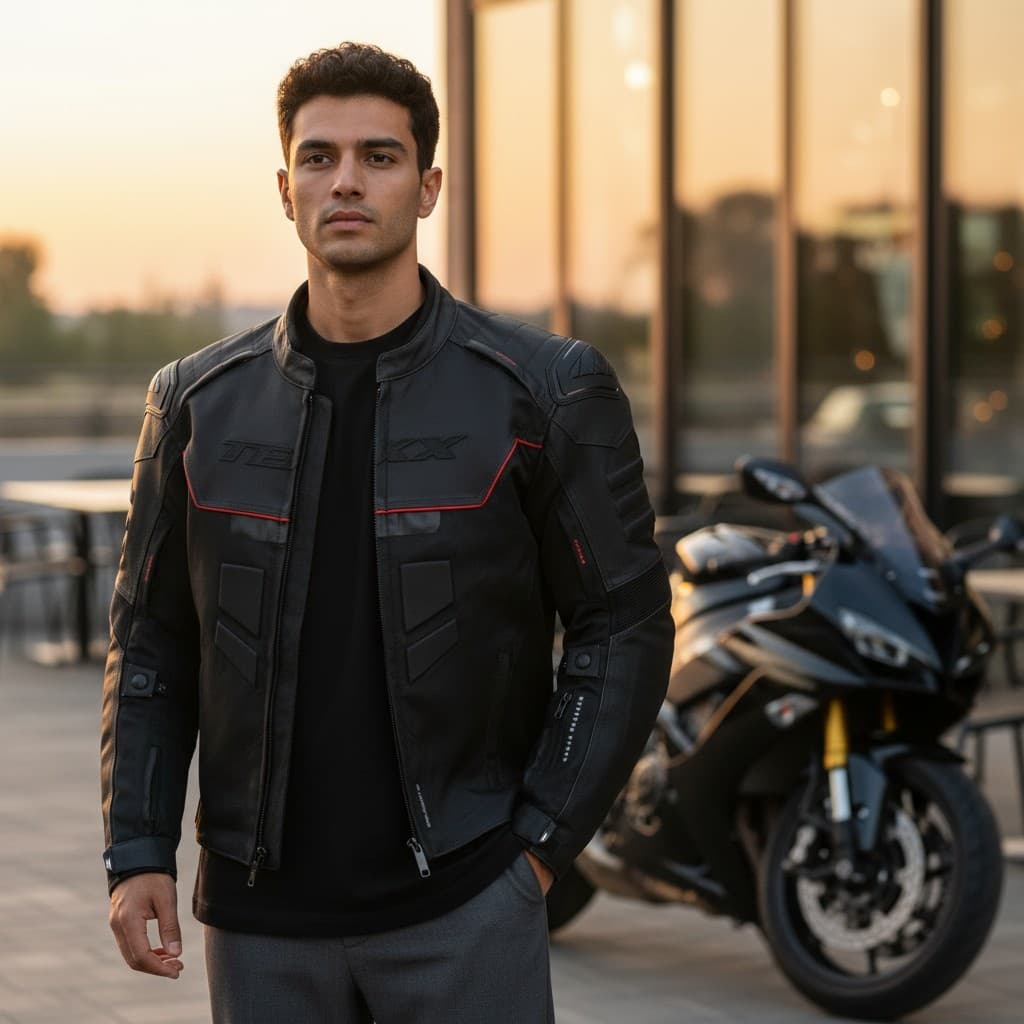 Jaqueta Texx Falcon V2 Masculina Preta Vermelha Moto Motociclista Impermeável Proteção Touring Viagem Urbana Adventure