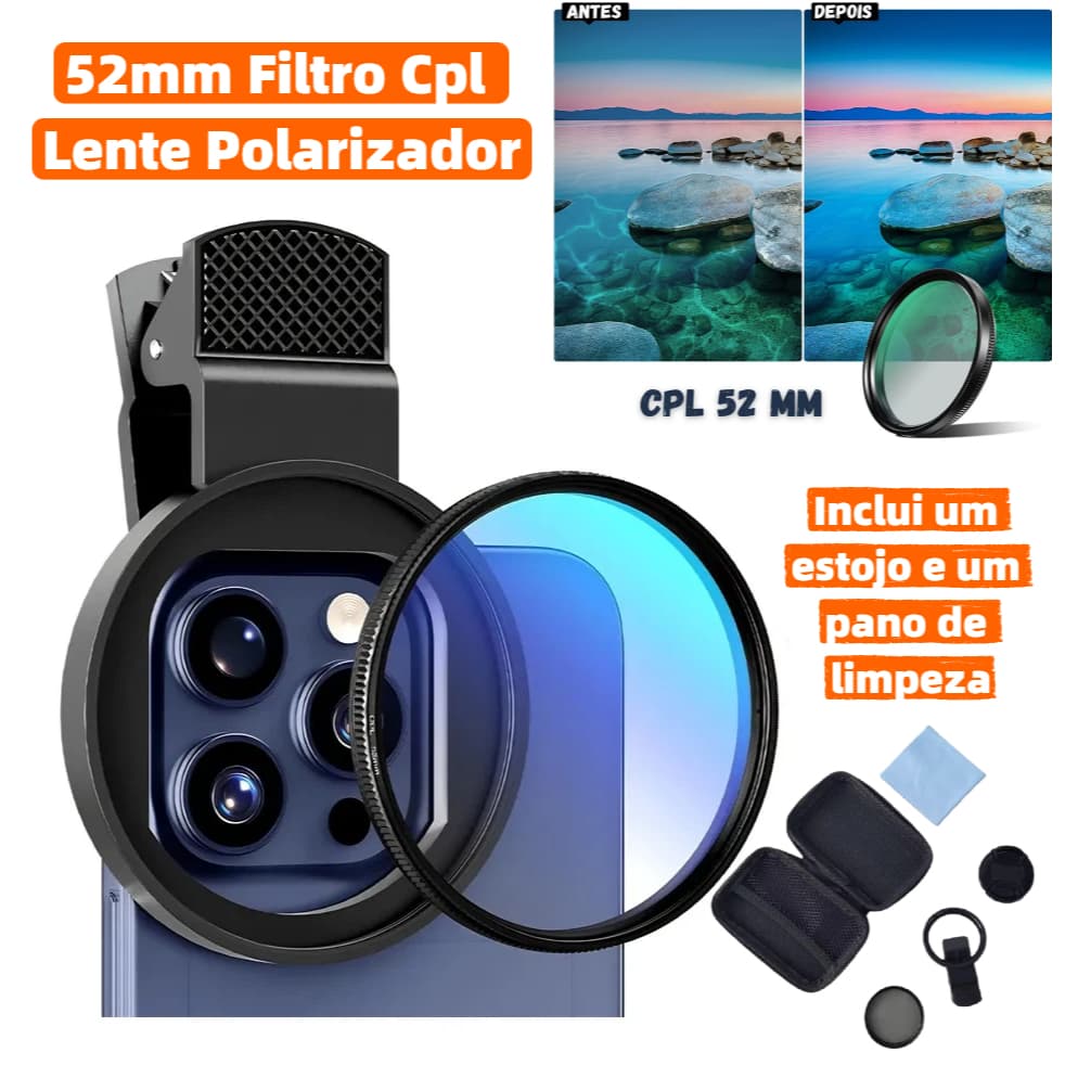 52mm Filtro Cpl Lente Polarizador Para Celular Clipe Anti Reflexo Com Estojo YY-191