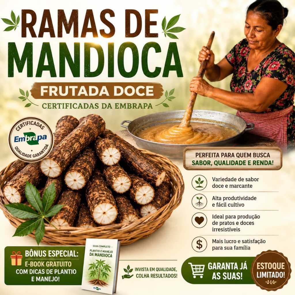 10 Ramas De Mandioca Frutada Doce In-natura mandioca doce Raridade