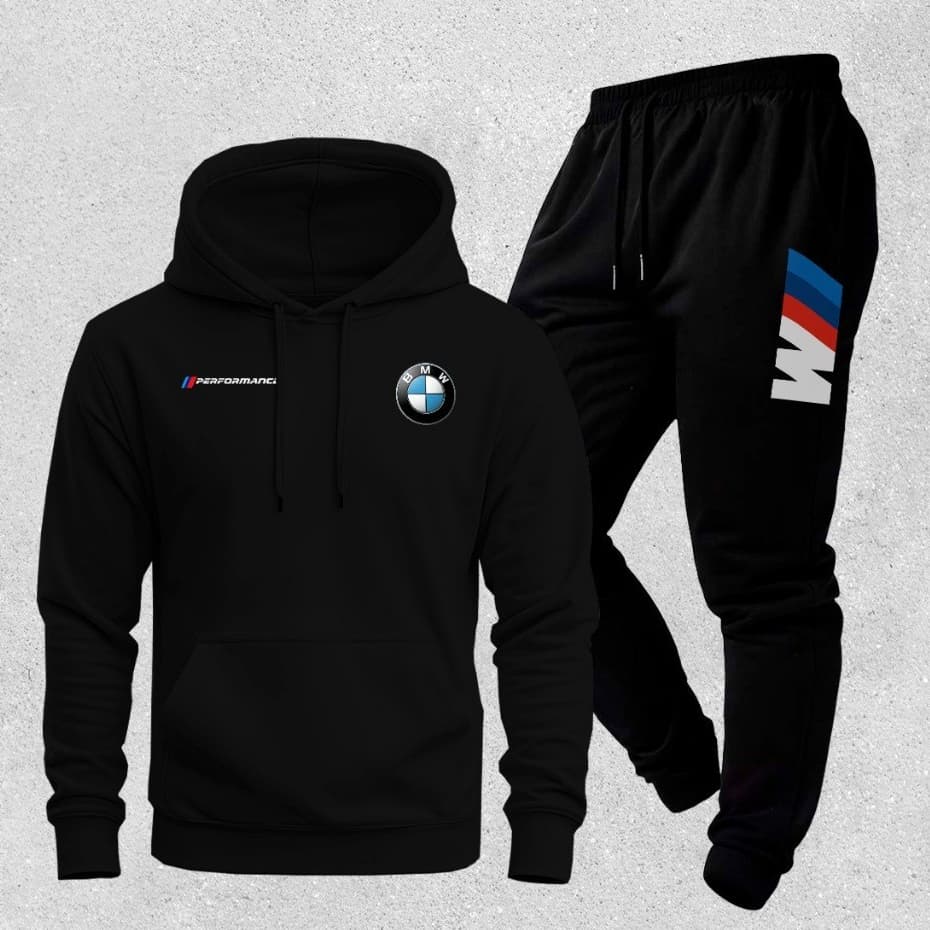 Conjunto Moletom Flanelado BMW Masculino Calça Jogger Preta | Inverno Casual Confortável Premium