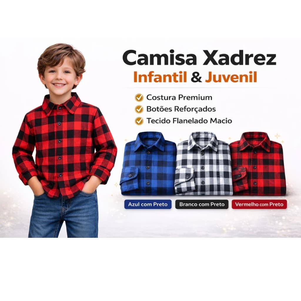 Camisa Xadrez Infantil Flanelada Quentinha Manga Longa Festa Junina - Envio Imediato !!!