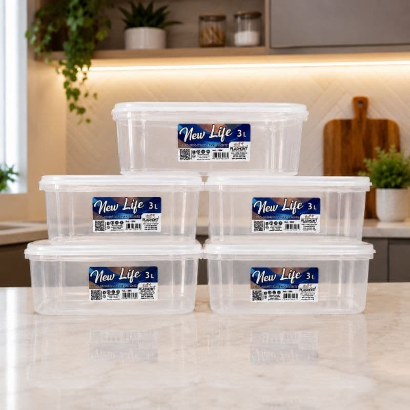 kit 5 Potes Herméticos Transparentes para Mantimentos 3 Litros elegante e resistente Livres de BPA sem cheiro