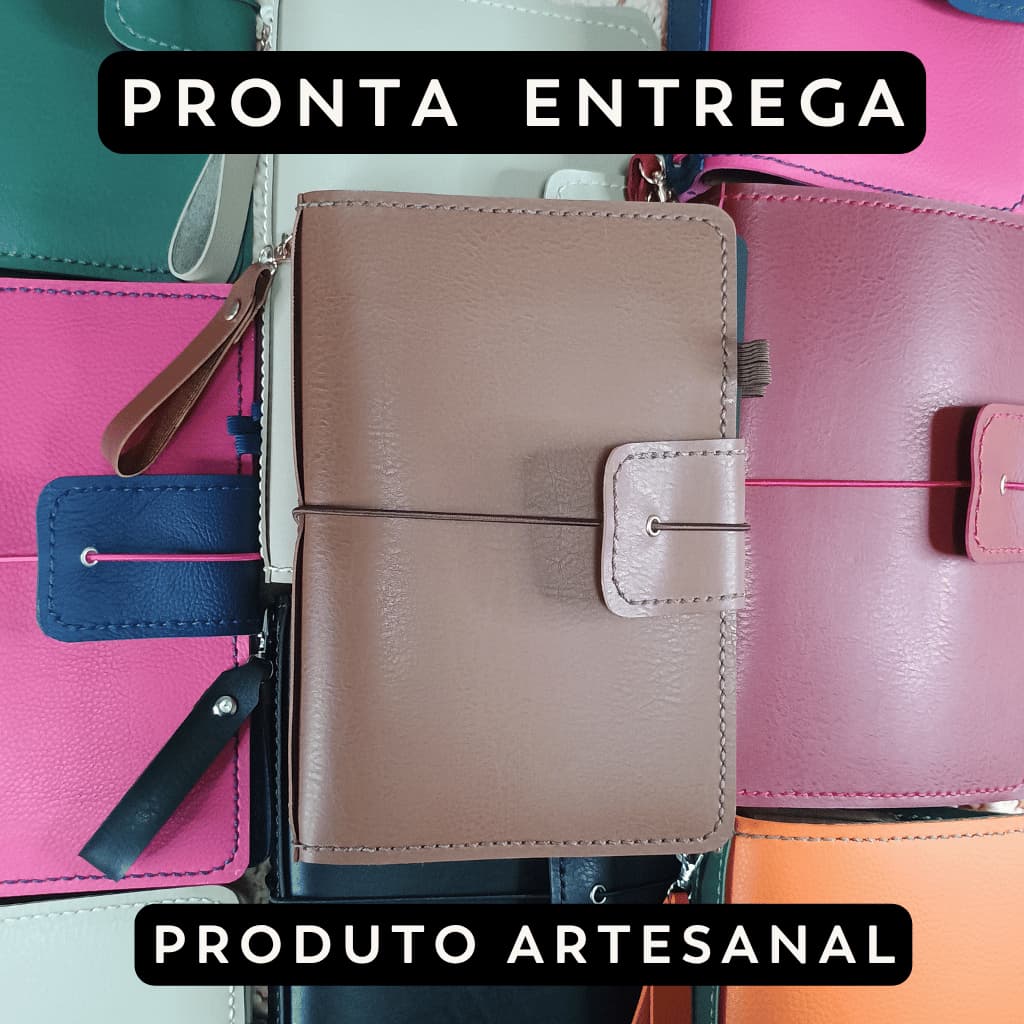 Capa A5 de Couro Vegano para 4 Cadernos tipo Midori / Bullet Journal / Diário / Planner / Traveler