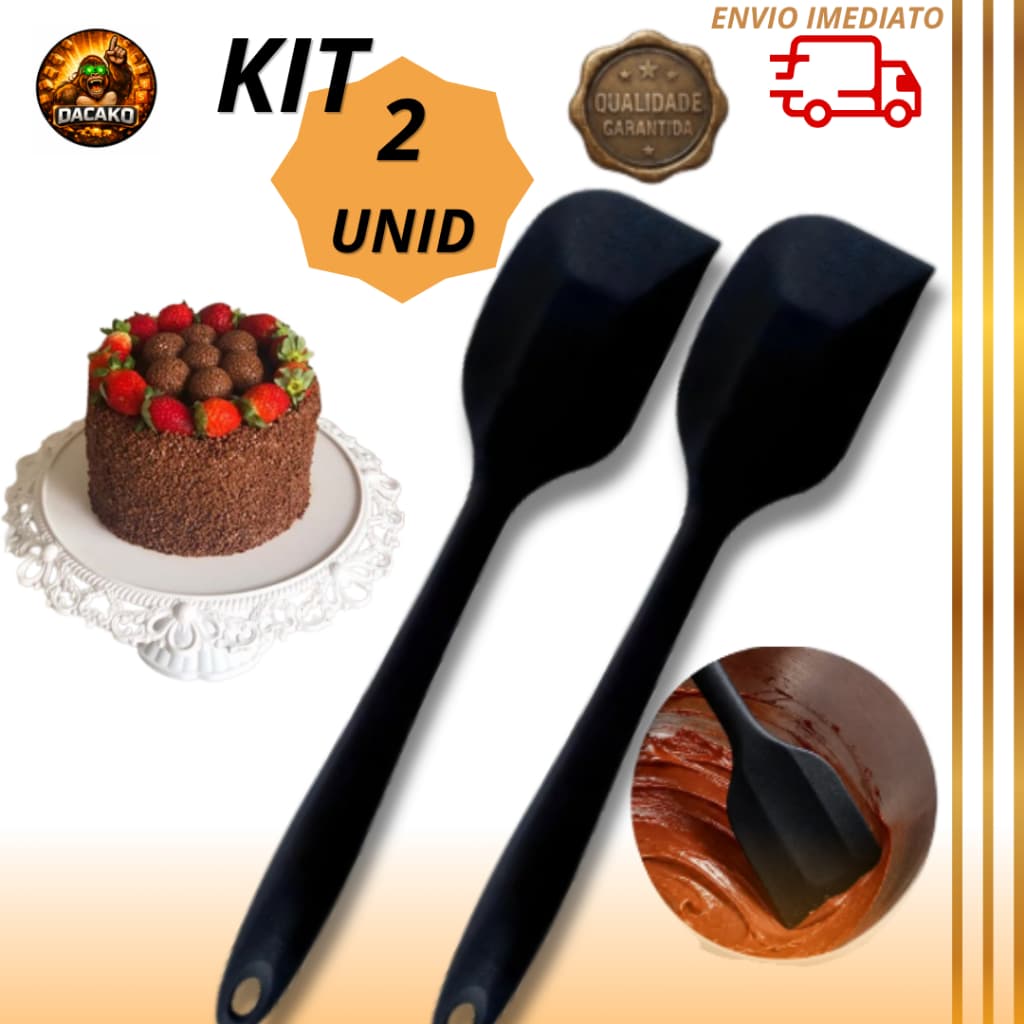 Kit Espátula de Silicone Reta Pão Duro 27,6cm Cozinha Confeitaria Utensílio Antiaderente